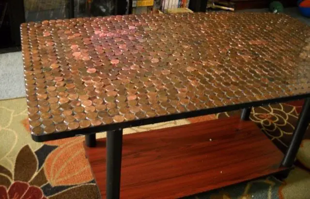 how to glue pennies to wood
