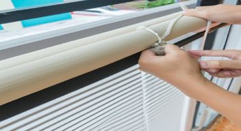 An awning or roll-up blinds