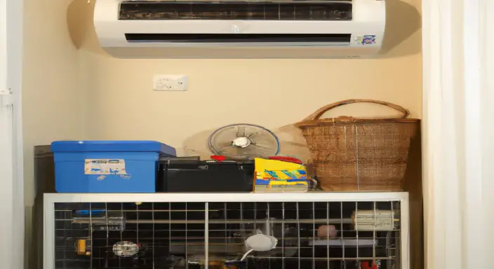 Filling in the space around your AC with storage items