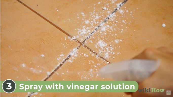 Apply white vinegar on porous stone tiles