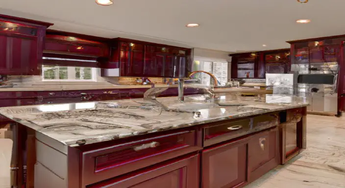 Add marble flooring to complement the countertop.