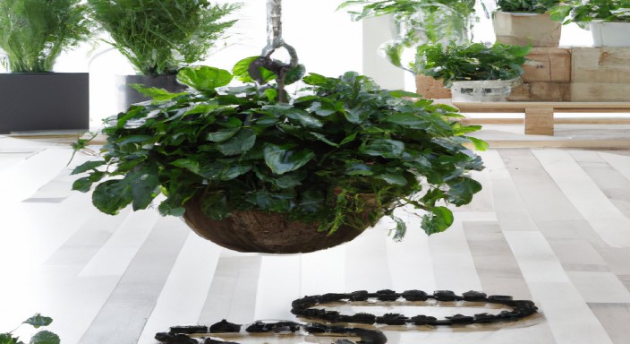 Decide on a leafy floor plant to hide the chain and anchor
