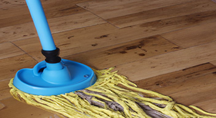 Moisten a mop with the cleaning solution