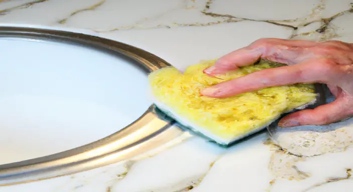 Scrub the countertop with a sponge