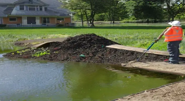 Evaluate the pond and assess the area to be dredged. 