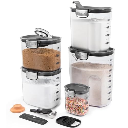 Prokeeper+ 9 Piece Clear Plastic Airtight Food Flour And Sugar Baker's Kitchen Storage Organization Container Canister Set With Magnetic Accessories